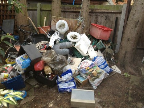 Professionals removing garden debris and old furniture